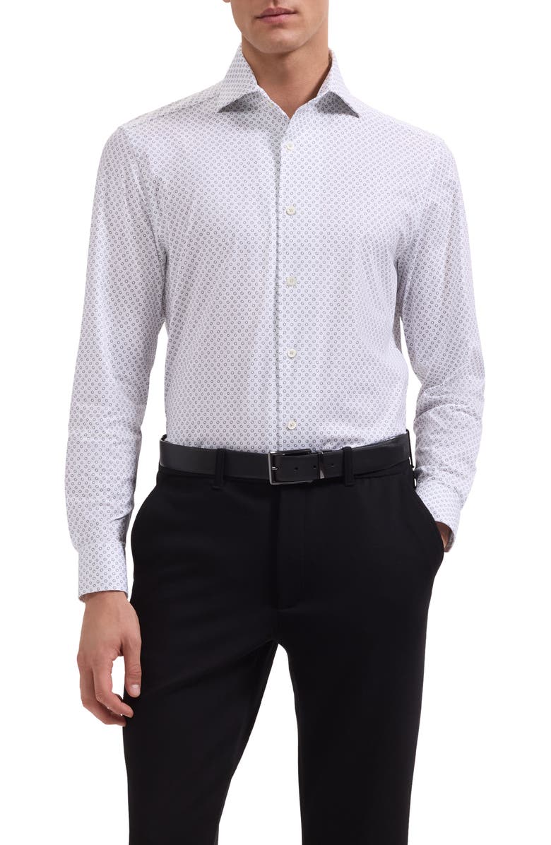 Bugatchi Devon OoohCotton<sup>®</sup> Dot Print Button-Up Shirt, Main, color, White