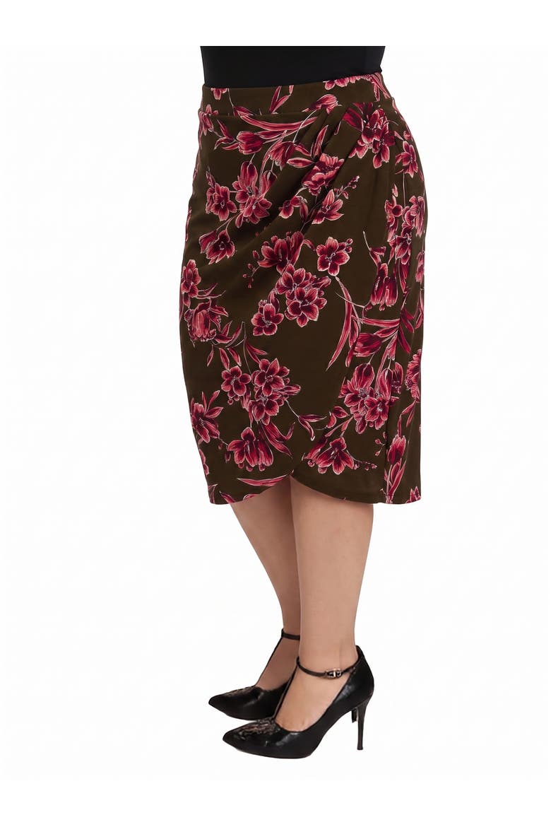 Elevate Curvy Elastic High Waist Knee Length Tulip Pencil Skirt, Alternate, color, Brown Multi
