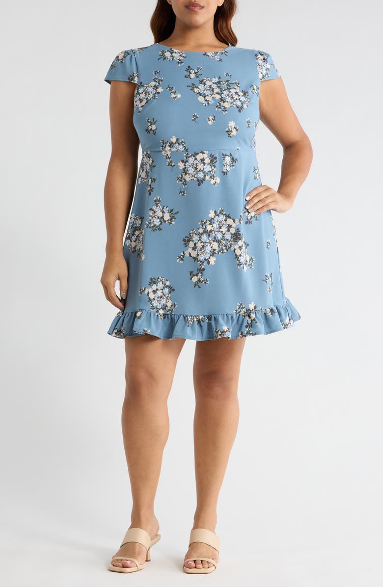 SUGARLIPS Moxie Floral Ruffle Minidress, Main, color, Blue-Multi