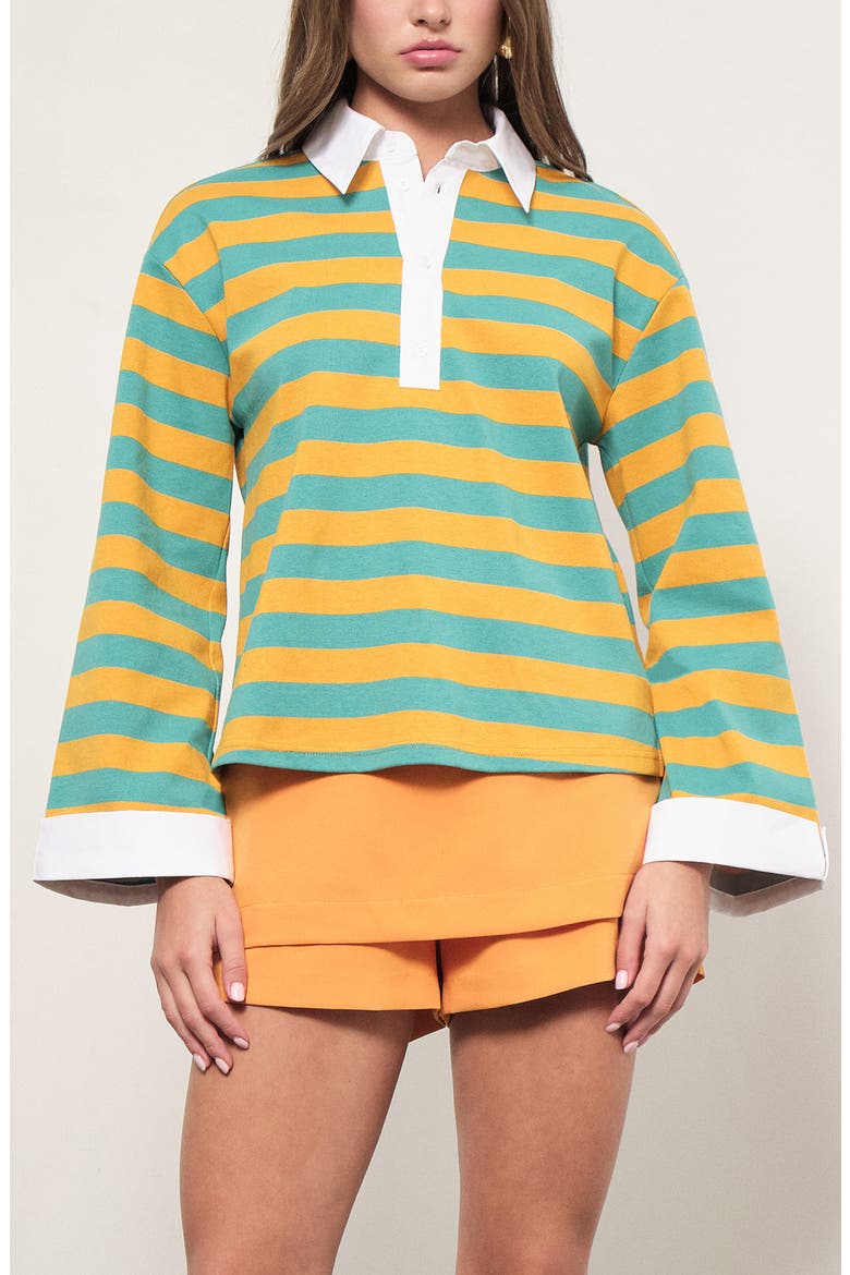 Gabrielle Stripe Cotton Rugby Shirt, Alternate, color, OCEAN YELLOW STRIPE