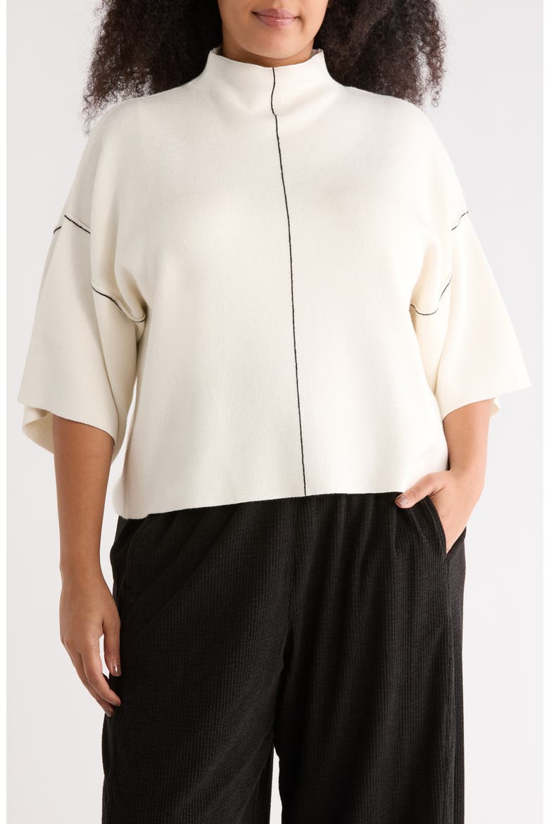 Mock Neck Elbow-Length Sleeve Sweater, Main, color, IVORY/ BLACK
