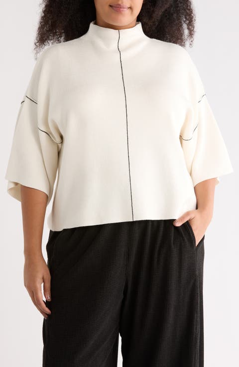 Mock Neck Elbow-Length Sleeve Sweater (Plus)