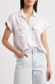 beachlunchlounge Kaiana Stripe Short Sleeve Button-Up Shirt