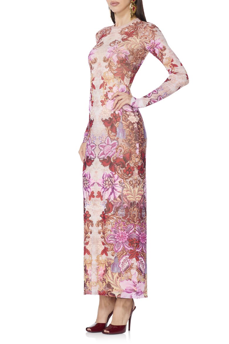 Didi Floral Print Mesh Maxi Dress, Alternate, color, GOLD GUILDED FLORAL