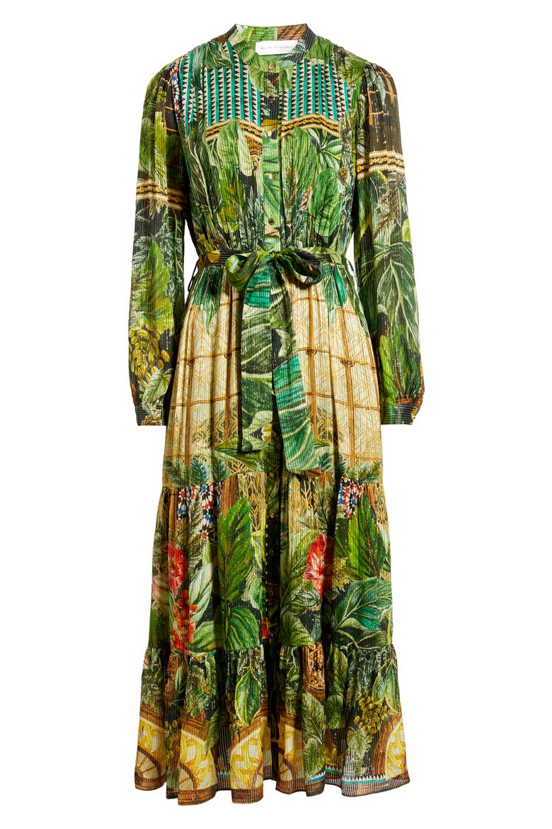 The Liliou Metallic Floral Print Long Sleeve Dress, Alternate, color, ATRIUM GARDEN PRINT