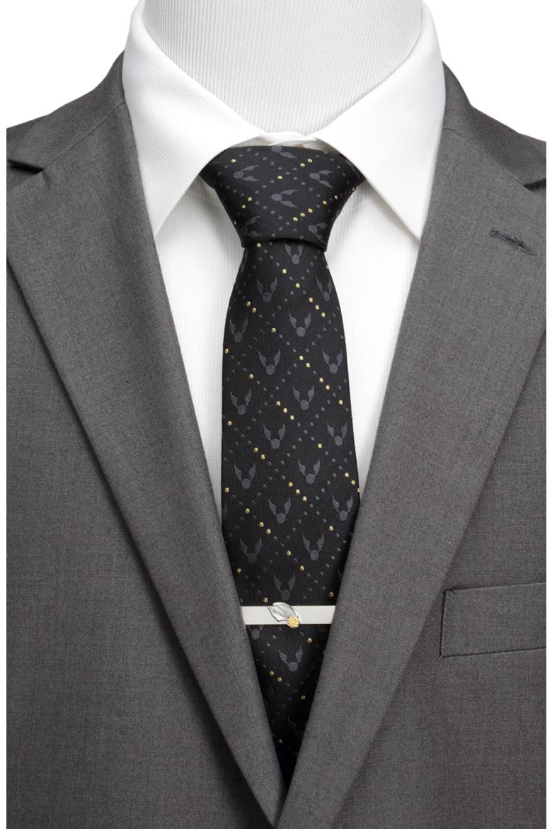 Harry Potter Golden Snitch Silk Tie, Alternate, color, BLACK