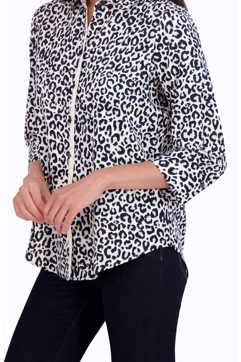 Charlie Leopard Print Cotton Button-Up Shirt, Alternate, color, BLACK/ WHITE