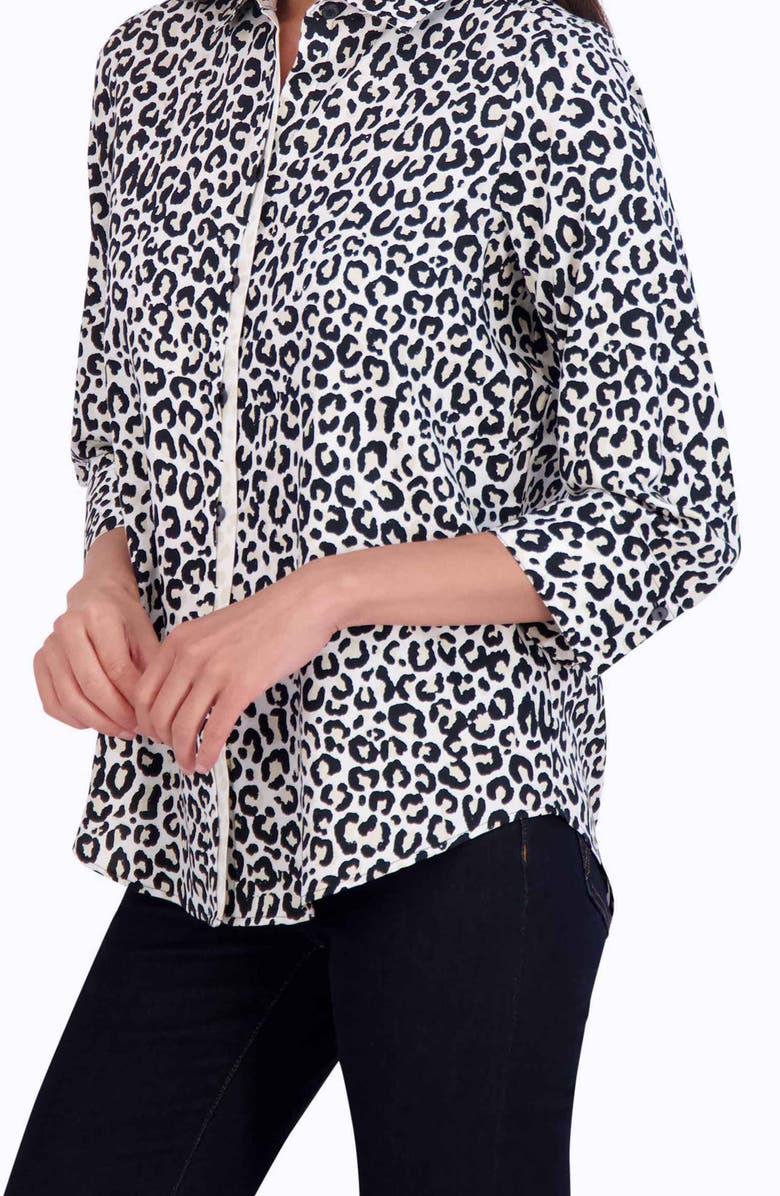 Foxcroft Charlie Leopard Print Cotton Button-Up Shirt, Alternate, color,