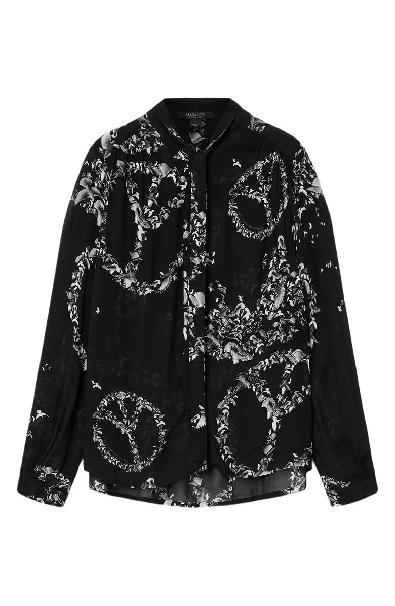 AllSaints Hilda Bird Print Button-Up Shirt, Alternate, color, Flight Black
