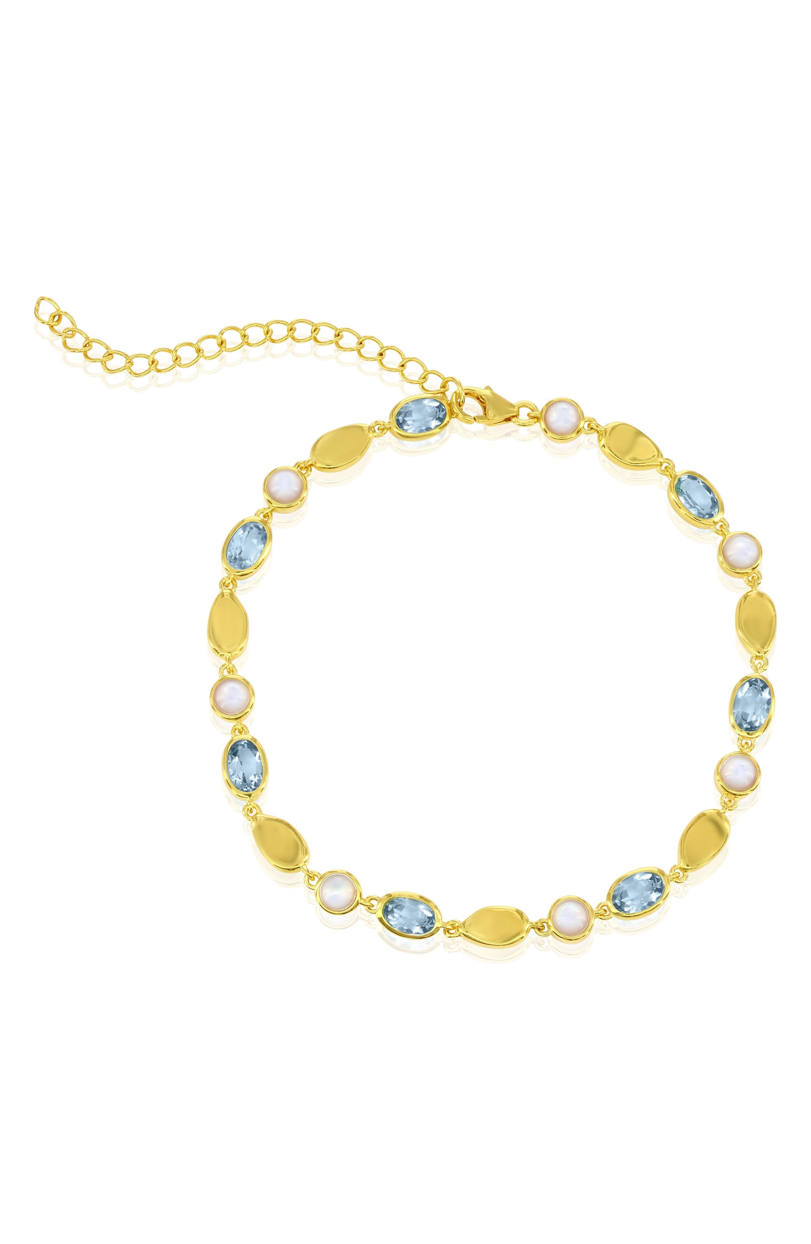 Simona Mother Of Pearl & Blue Topaz Bracelet In Gold