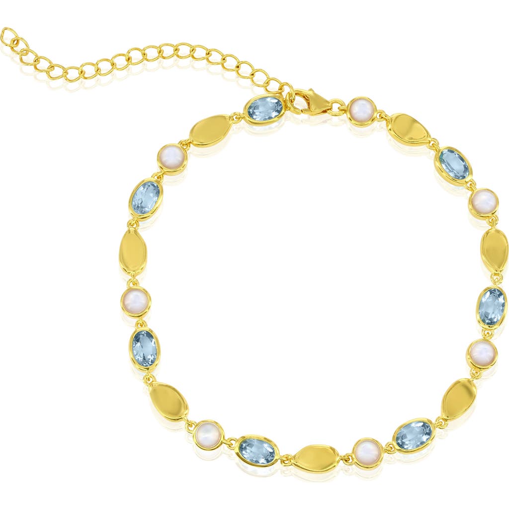 Simona Mother Of Pearl & Blue Topaz Bracelet In Gold