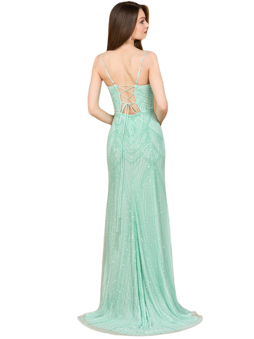 Lara New York Beaded Lace-up Dress With Slit In Tiffany