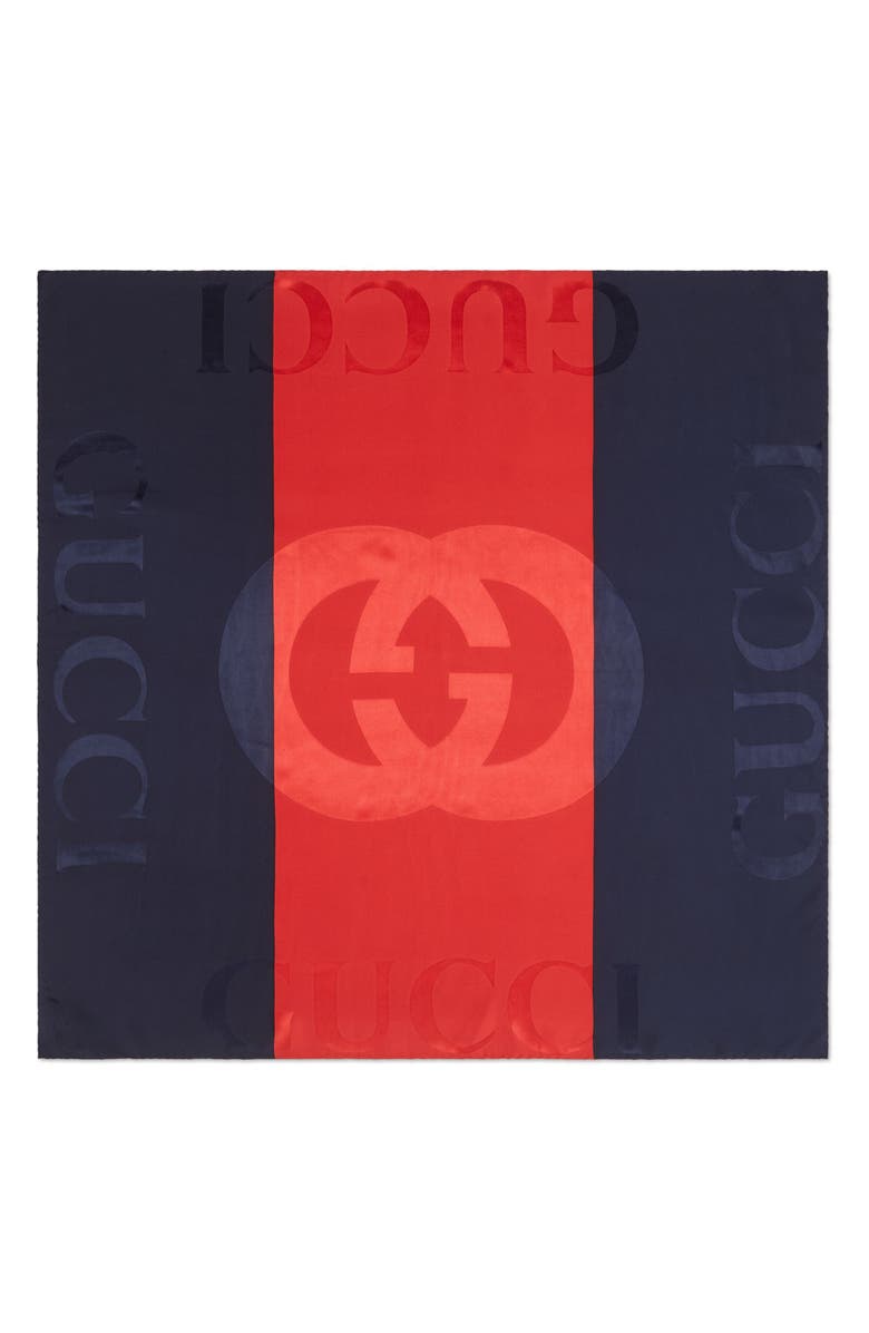 Gucci Web Print Logo Jacquard Silk Twill Scarf, Main, color, 