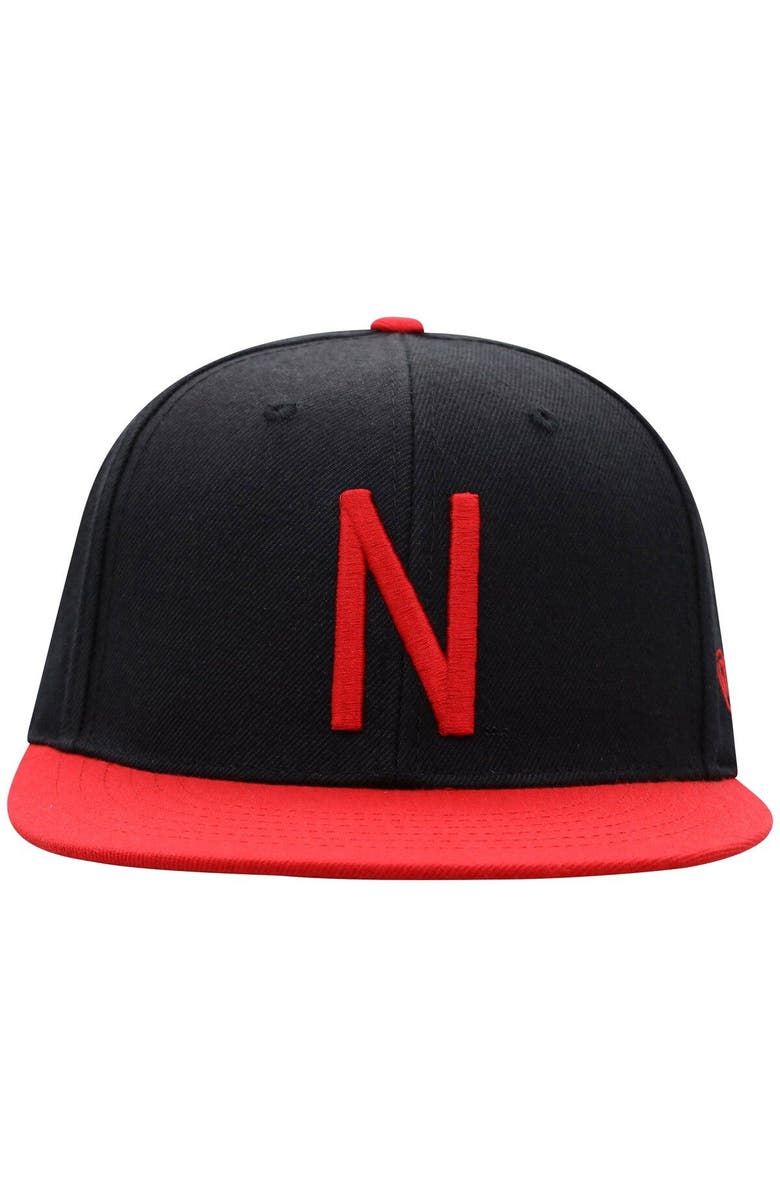 TOP OF THE WORLD Men's Top of the World Black/Scarlet Nebraska Huskers Team Color Two-Tone Fitted Hat, Alternate, color, Black