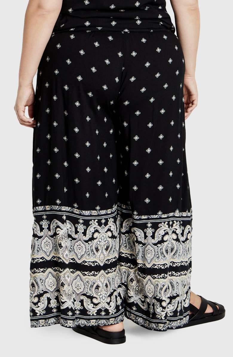 City Chic Sky Print Wide Leg Pants, Alternate, color, Black Wild Love