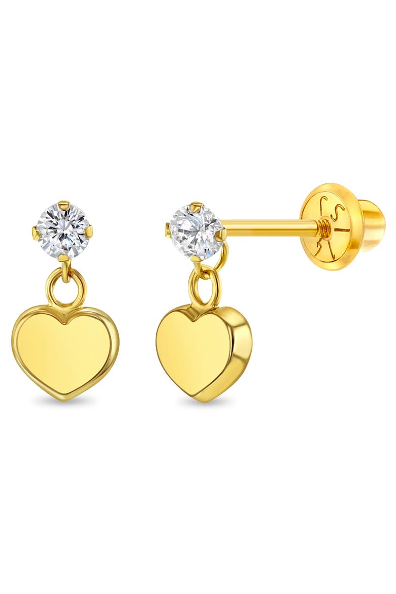 14k Heart Dangle Cubic Zirconia Earrings, Main, color, Gold