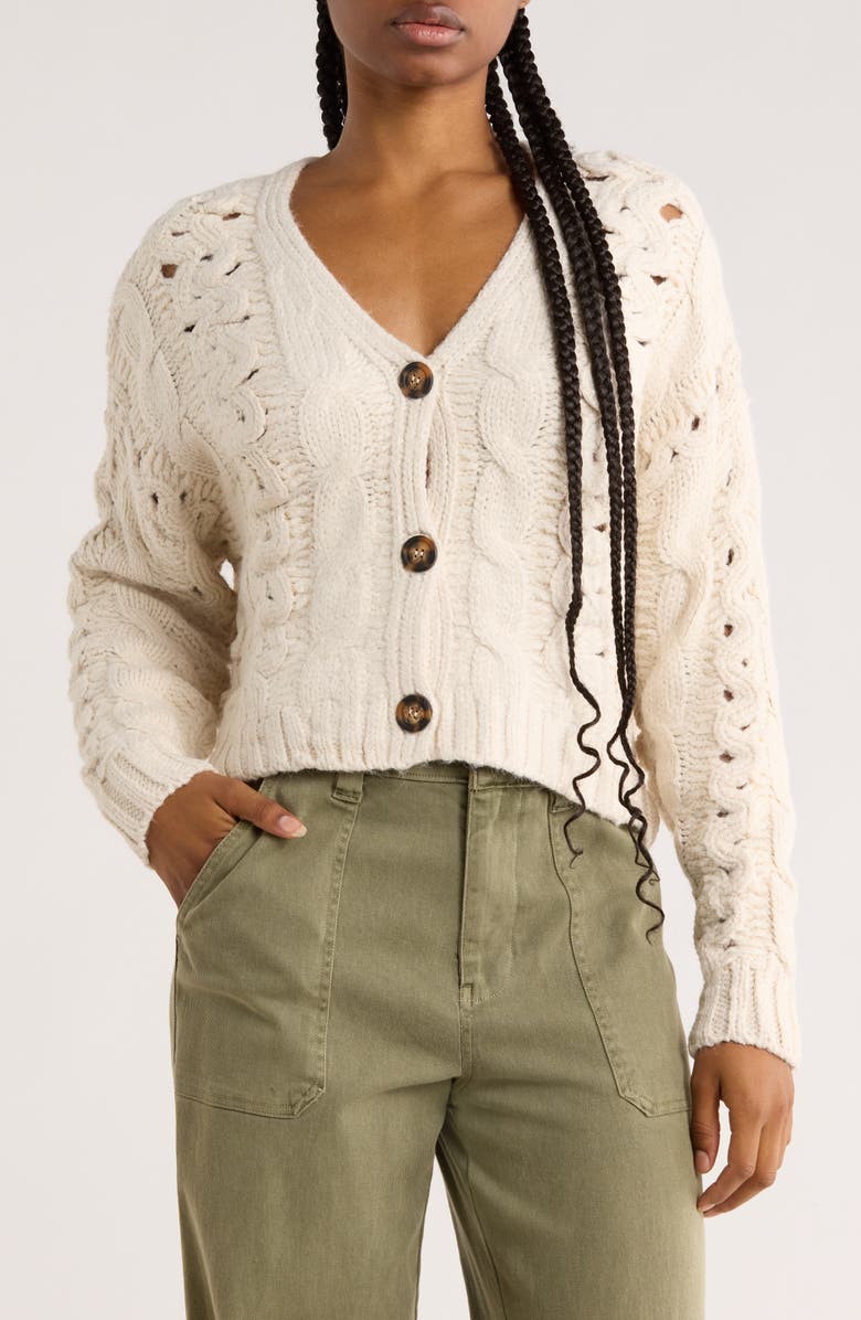 INDUSTRY REPUBLIC CLOTHING Cable Knit Cardigan, Main, color, Ivory