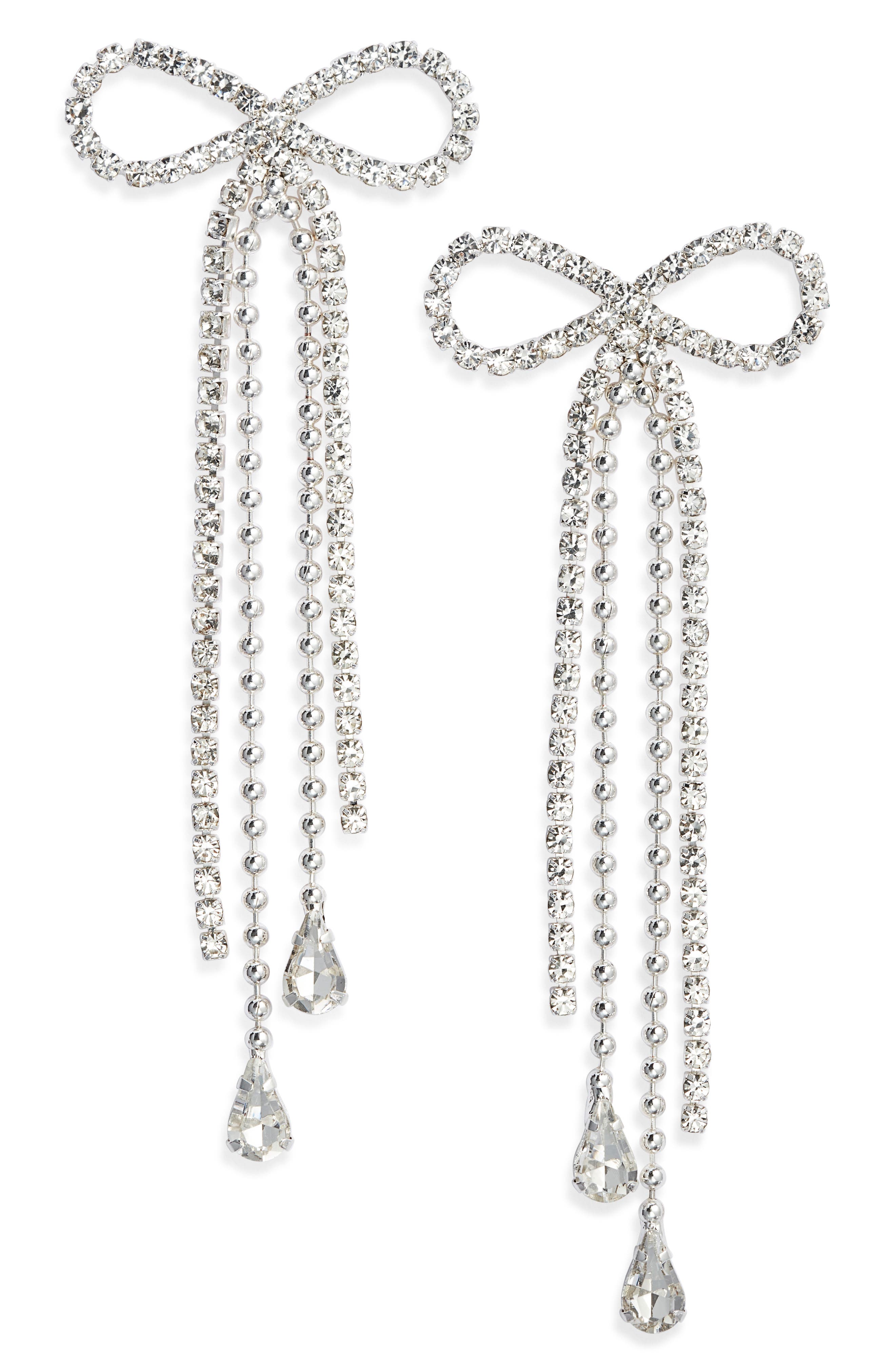 Open Edit Stone Crystal Bow Drop Earrings
