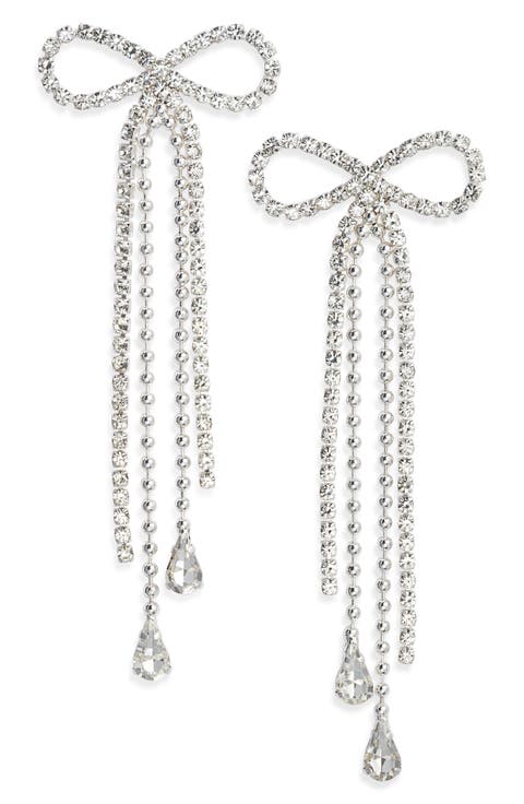 Stone Crystal Bow Drop Earrings