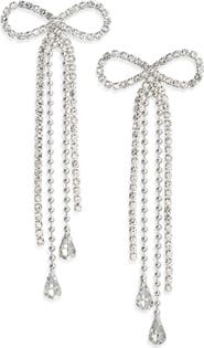 Open Edit Stone Crystal Bow Drop Earrings