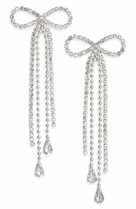 Open Edit Stone Crystal Bow Drop Earrings