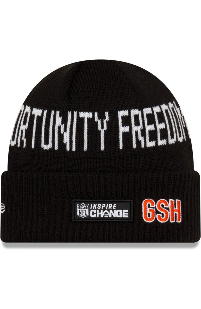 New Era Men's New Era Black Chicago Bears Logo Social Justice Cuffed Knit Hat, Alternate, color, 