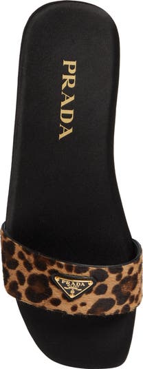 サンダル・ミュール Prada Leopard Printed Calf Hair Slide Sandals Prada Animal Print Genuine Calf Hair Slide Sandal (Women