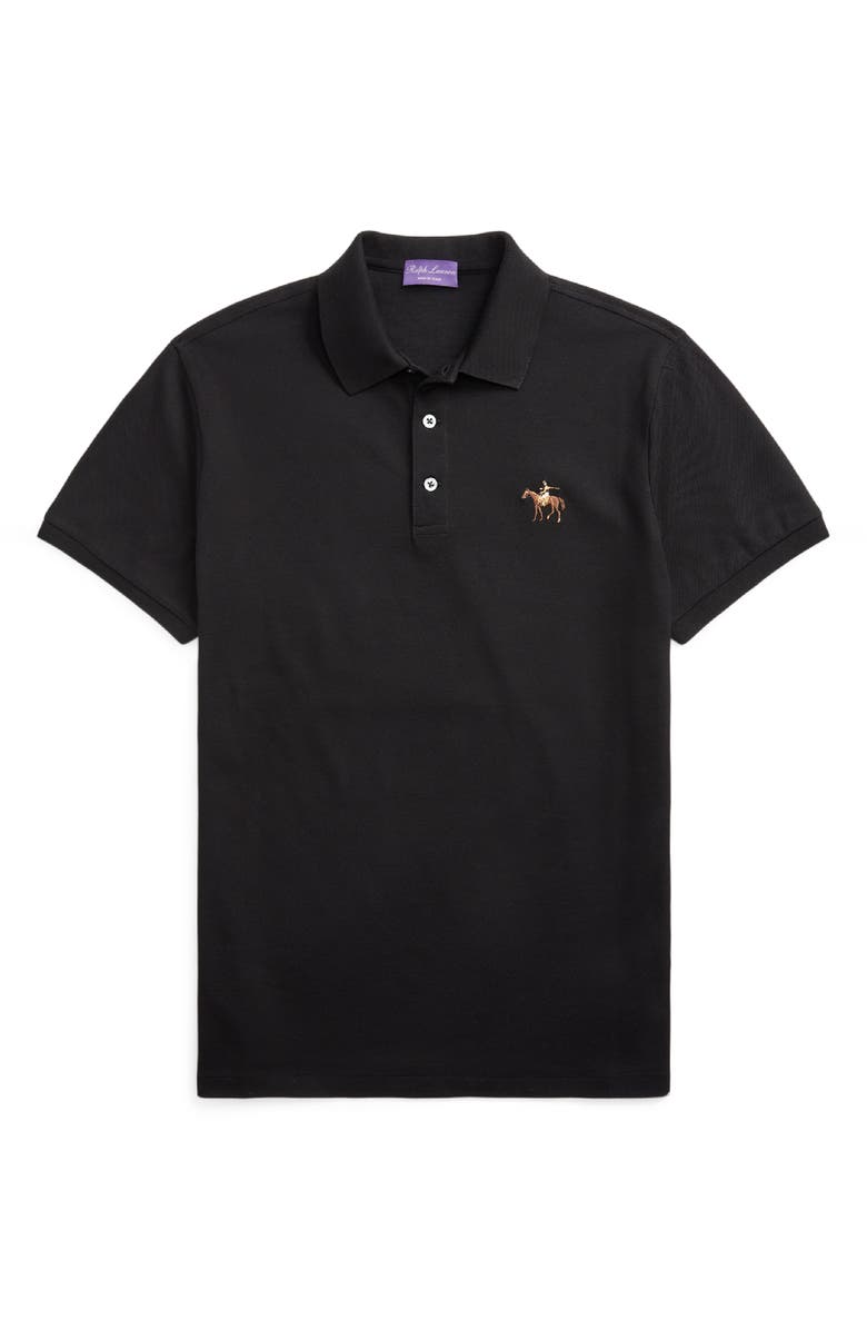 Ralph Lauren Purple Label Embroidered Standing Horse Cotton Piqué Polo, Alternate, color, Black