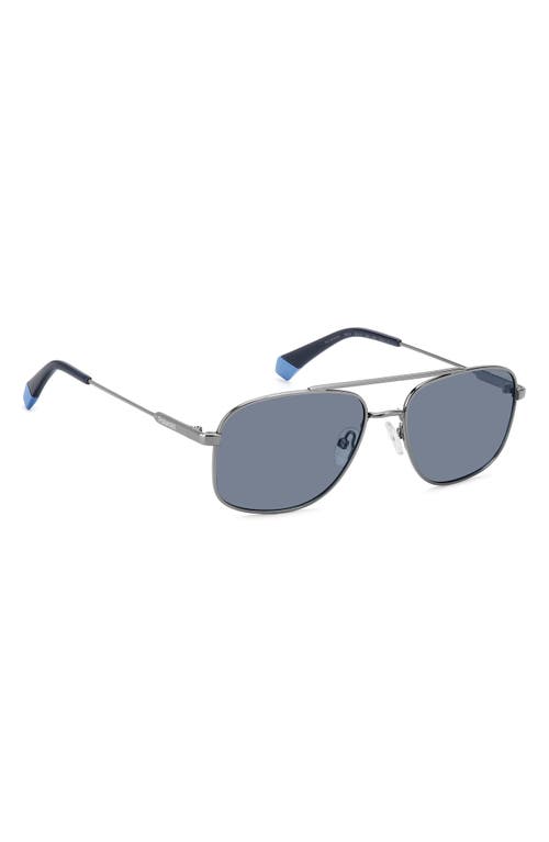 Polaroid 56mm Polarized Rectangular Sunglasses In Ruthenium Blue/blue Polar