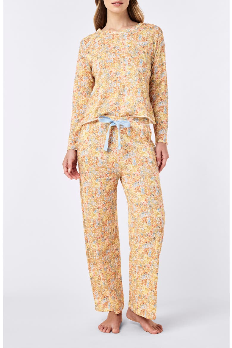 Carly Floral Print Organic Cotton Pajamas, Main, color, HONEY YELLOW