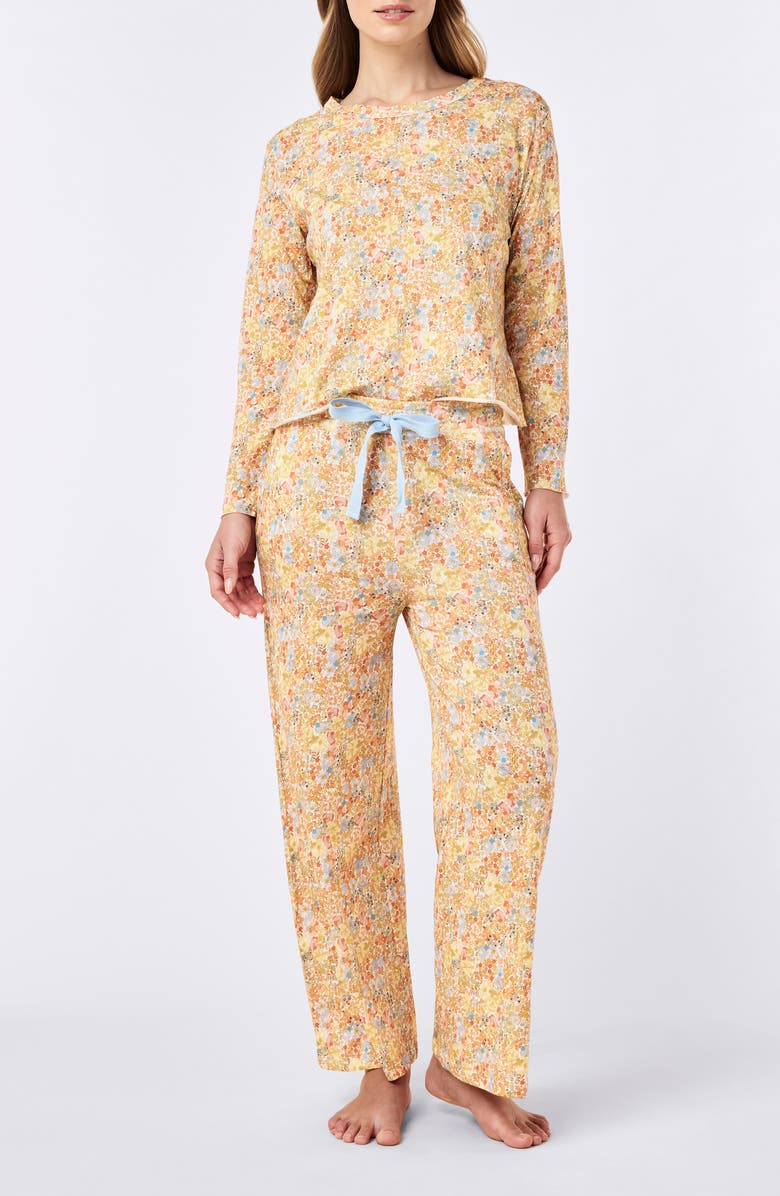 Papinelle Carly Floral Print Organic Cotton Pajamas, Main, color, Honey Yellow