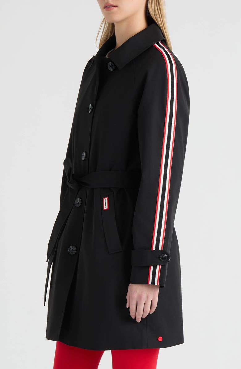 Hunter Sophia Sleeve Stripe Trench Coat, Alternate, color, Black