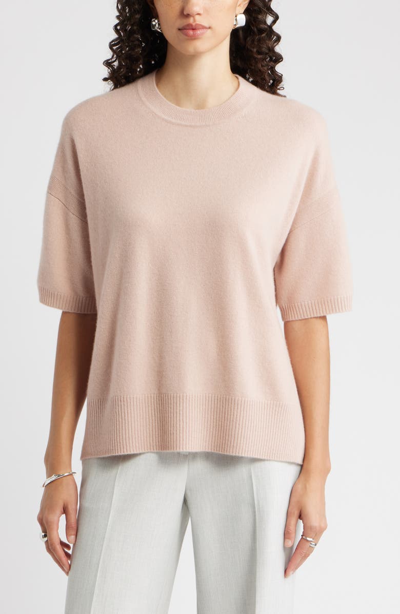 Nordstrom Relaxed Short Sleeve Cashmere Sweater, Main, color, Tan Memoir