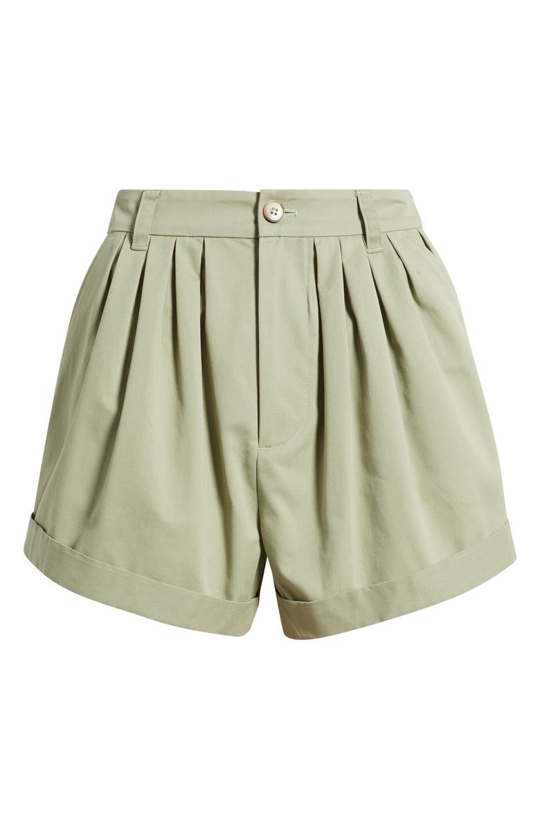 DÔEN Declan Pleated Cotton Shorts, Alternate, color, Tea Leaf