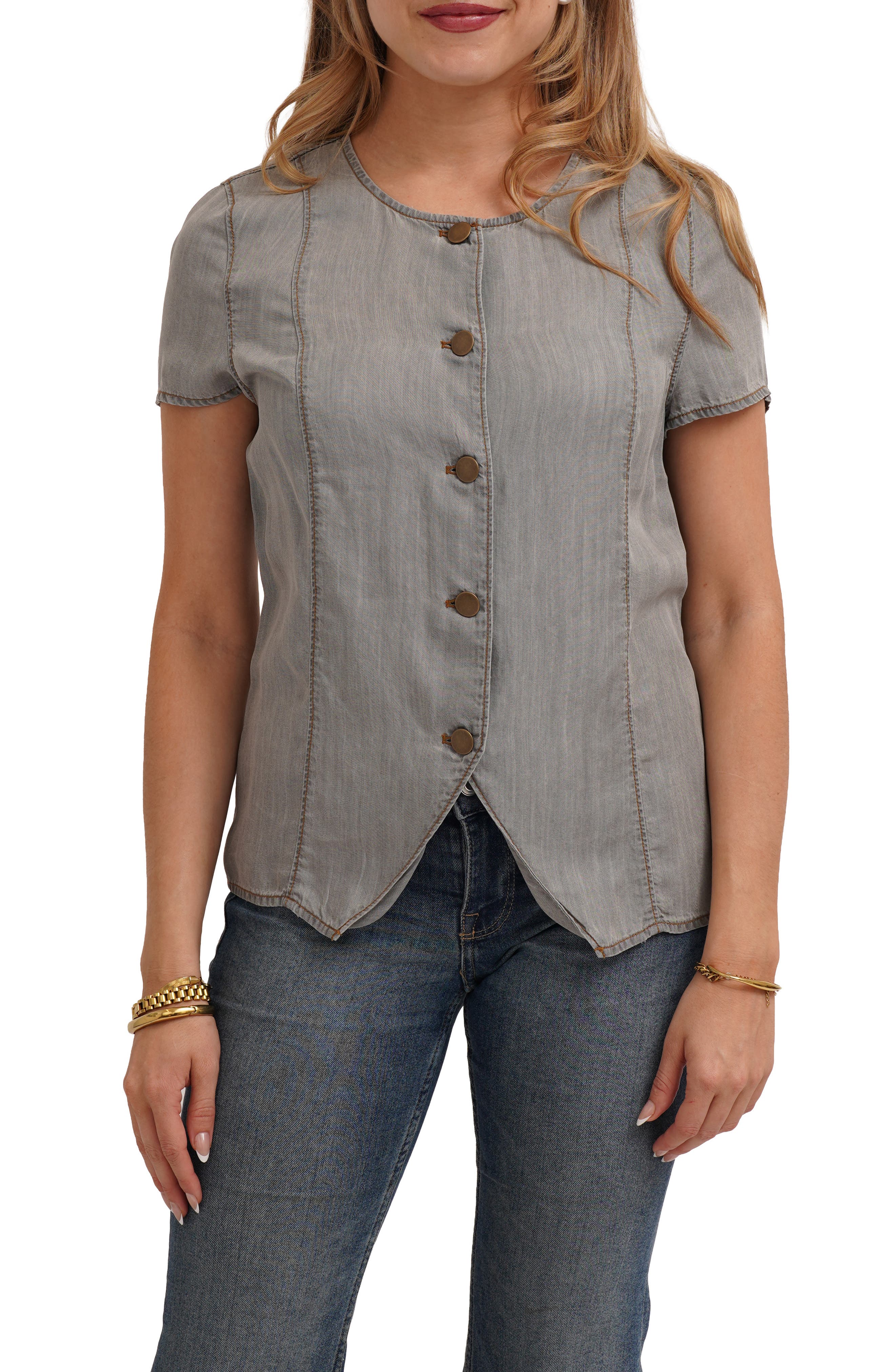 CYRUS Short Sleeve Button Front Top