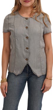 CYRUS Short Sleeve Button Front Top