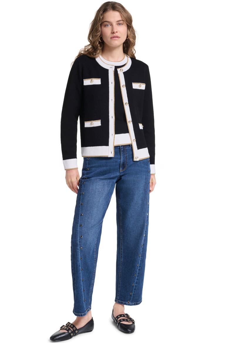 4-Pocket Cardigan, Alternate, color, BLACK/ SOFT WHITE/ GOLD