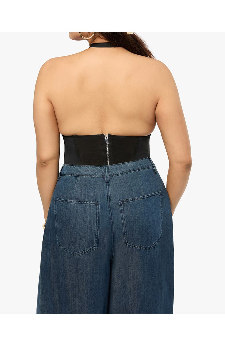 WeWoreWhat Cross Halter Corset Top, Alternate, color, Black