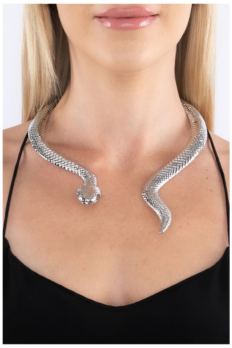 Snake Choker Necklace, Alternate, color, SILVER