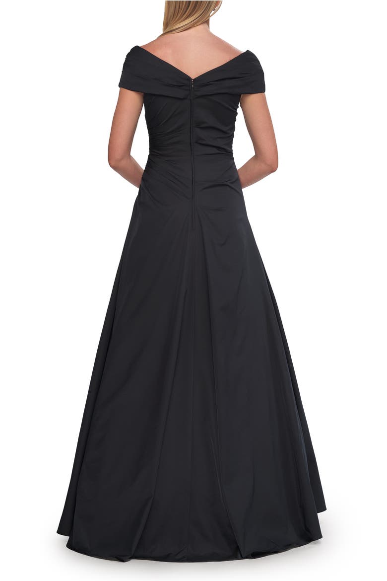 Off-the-Shoulder Stretch Taffeta A-Line Gown, Alternate, color, Black