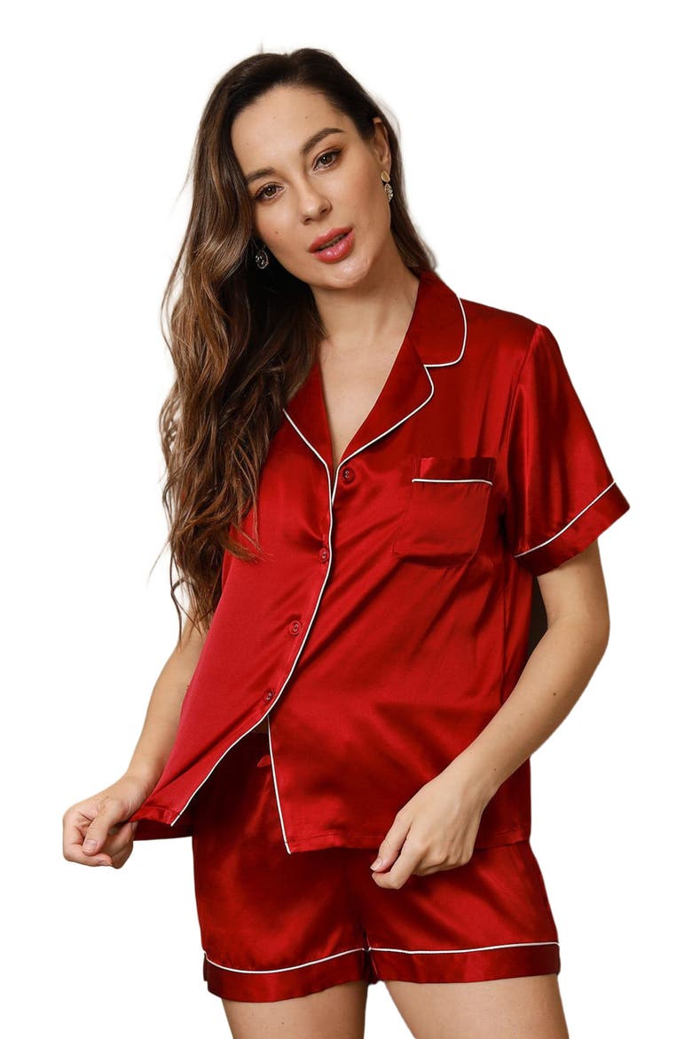 Pure Silk Pajamas Short Pjs Set Two-Piece, Alternate, color, Wine