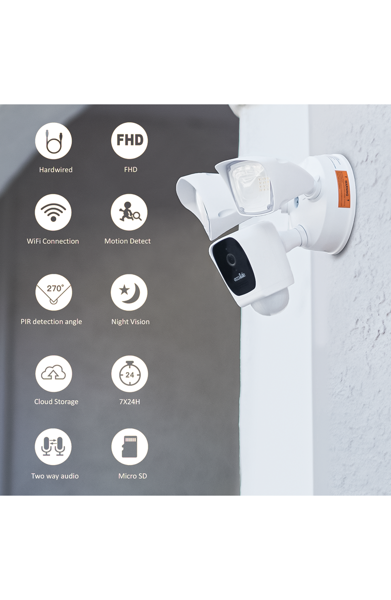 Eco4Life 2K HD WiFi Floodlight Camera, Alternate, color, White
