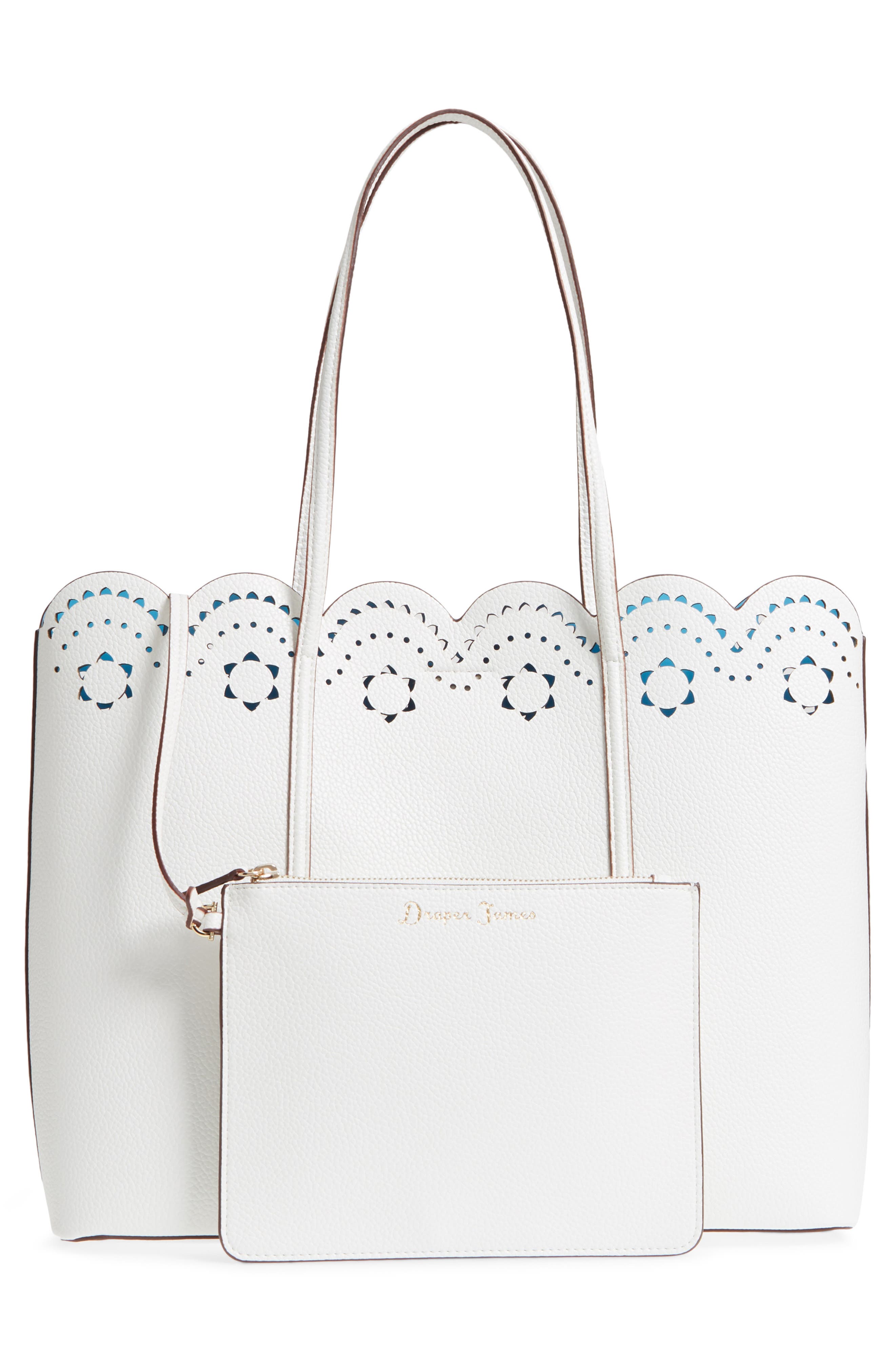 Draper James Solid Scallop Faux Leather Tote, Alternate, color, 