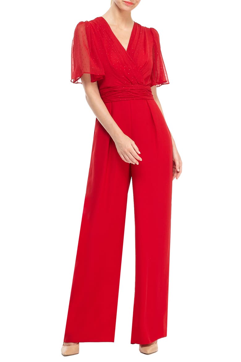 Brielle Clip Dot Chiffon Jumpsuit, Main, color, RUBY