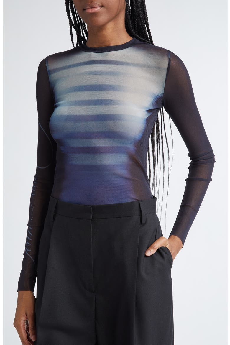 Le Mâle Print Tulle Top, Alternate, color, NAVY/ LIGHT BLUE/ WHITE
