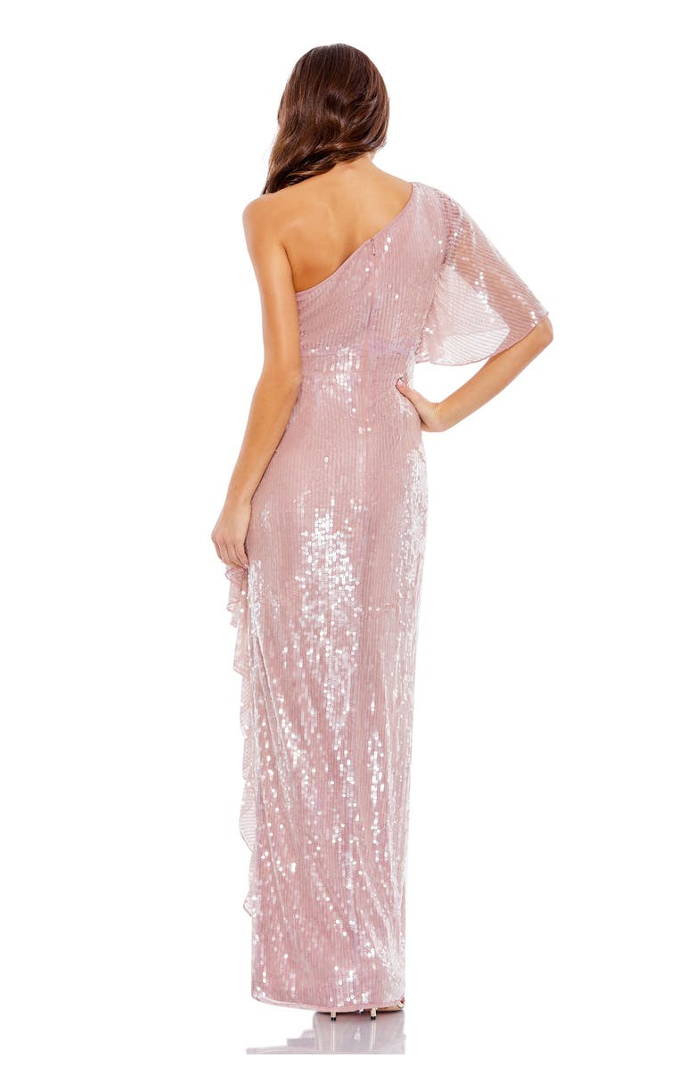 Mac Duggal Sequined Flutter Sleeve One Shoulder Draped Gown, Alternate, color, Mauve