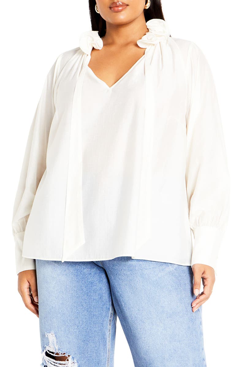 City Chic Antoinette Tie Neck Top, Main, color, Cream