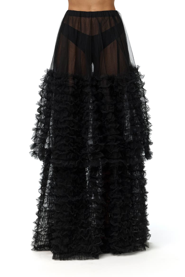 Tiered Ruffle Tulle Maxi Skirt, Main, color, BLACK