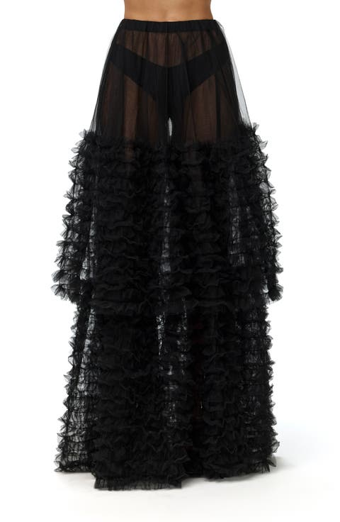 Tiered Ruffle Tulle Maxi Skirt