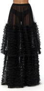 Naked Wardrobe Tiered Ruffle Tulle Maxi Skirt